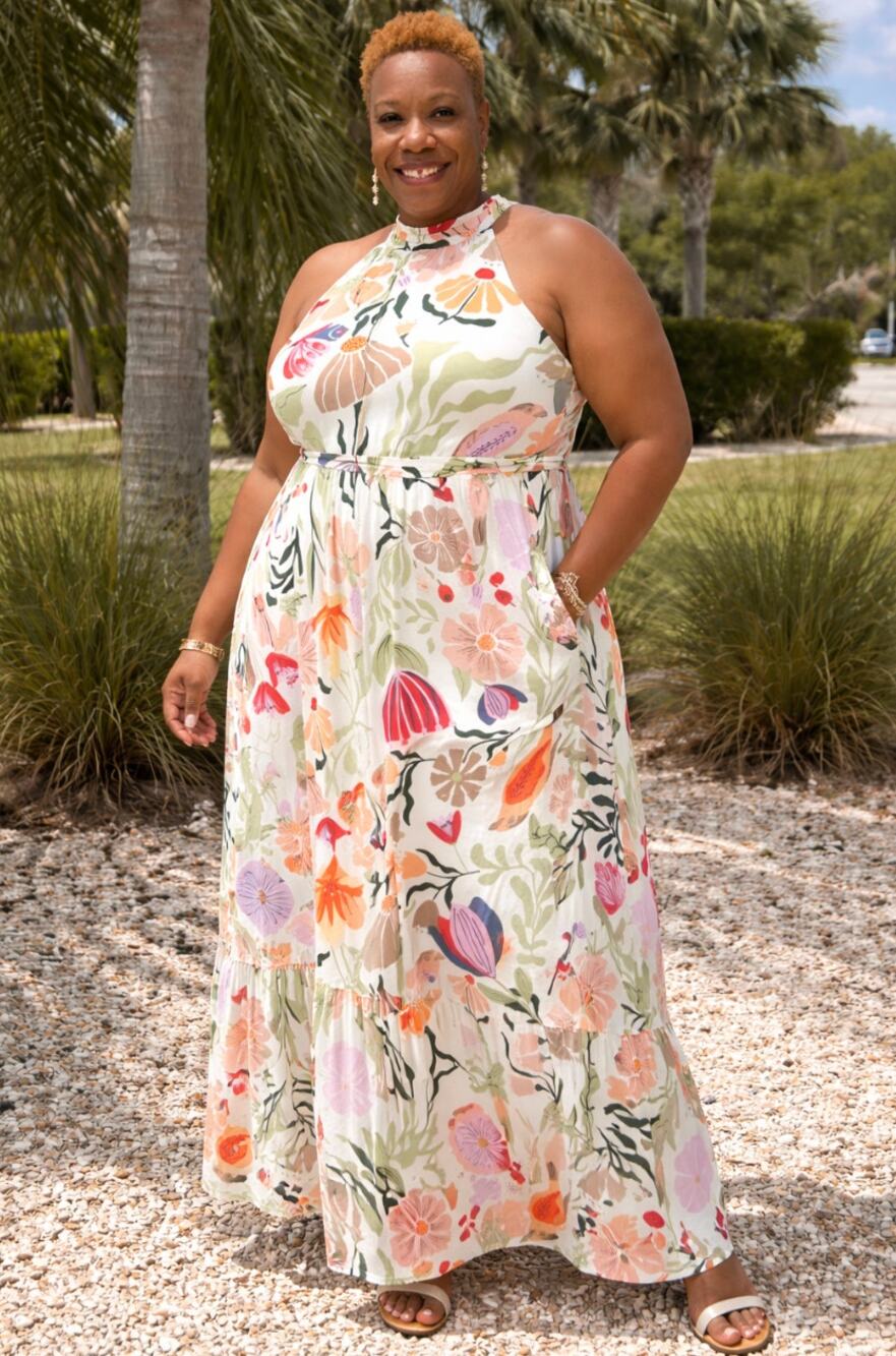 Cato NWT Plus Size 26/28 Floral Sleeveless Boho Maxi Dress White Multicolor